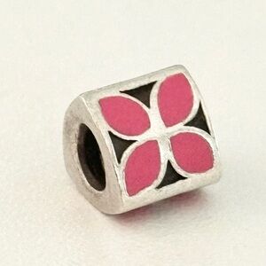 Pandora Pink Enamel Triple Sided Flowers Floral Block Retired Bead Charm